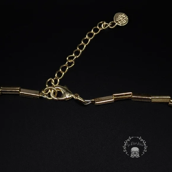 HOUSE OF HARLOW 1960 Gold & Cream Textured Geometric Leather Station Necklace - Picture 6 of 6